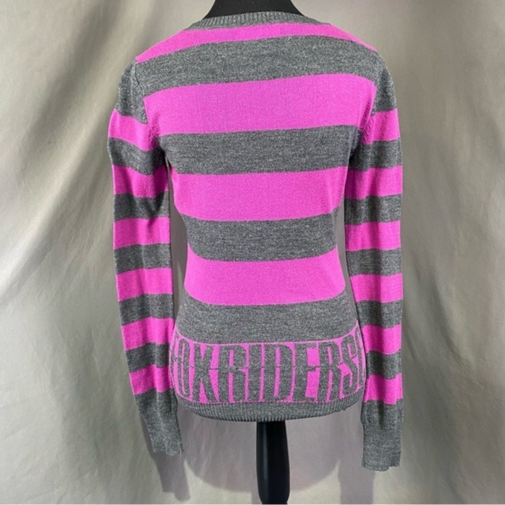 Fox Sweater Women’s XS Stripes Logo Racing Cropped Motorcross Purple Grey